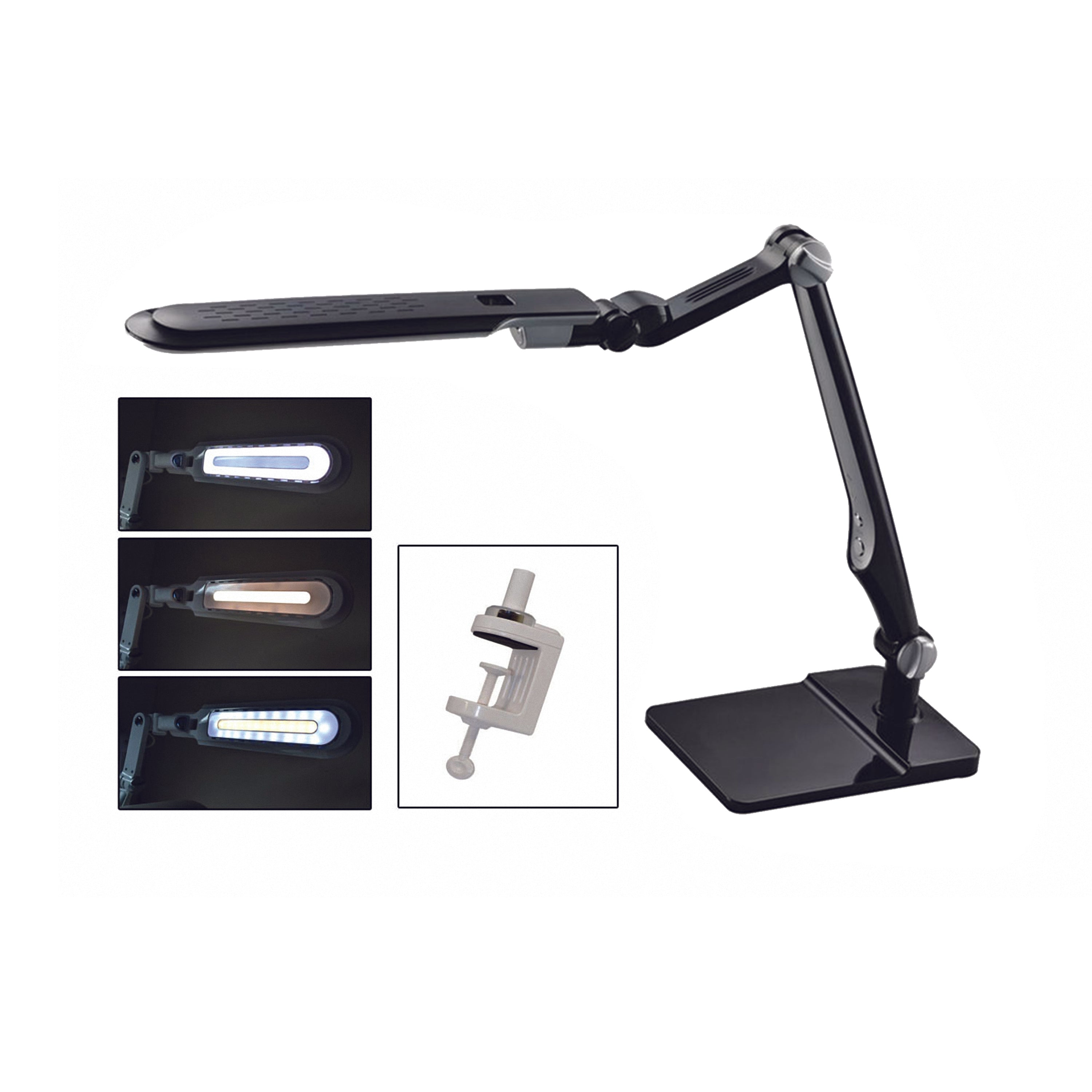 Black LED Lamp with Double-Reach Clamp